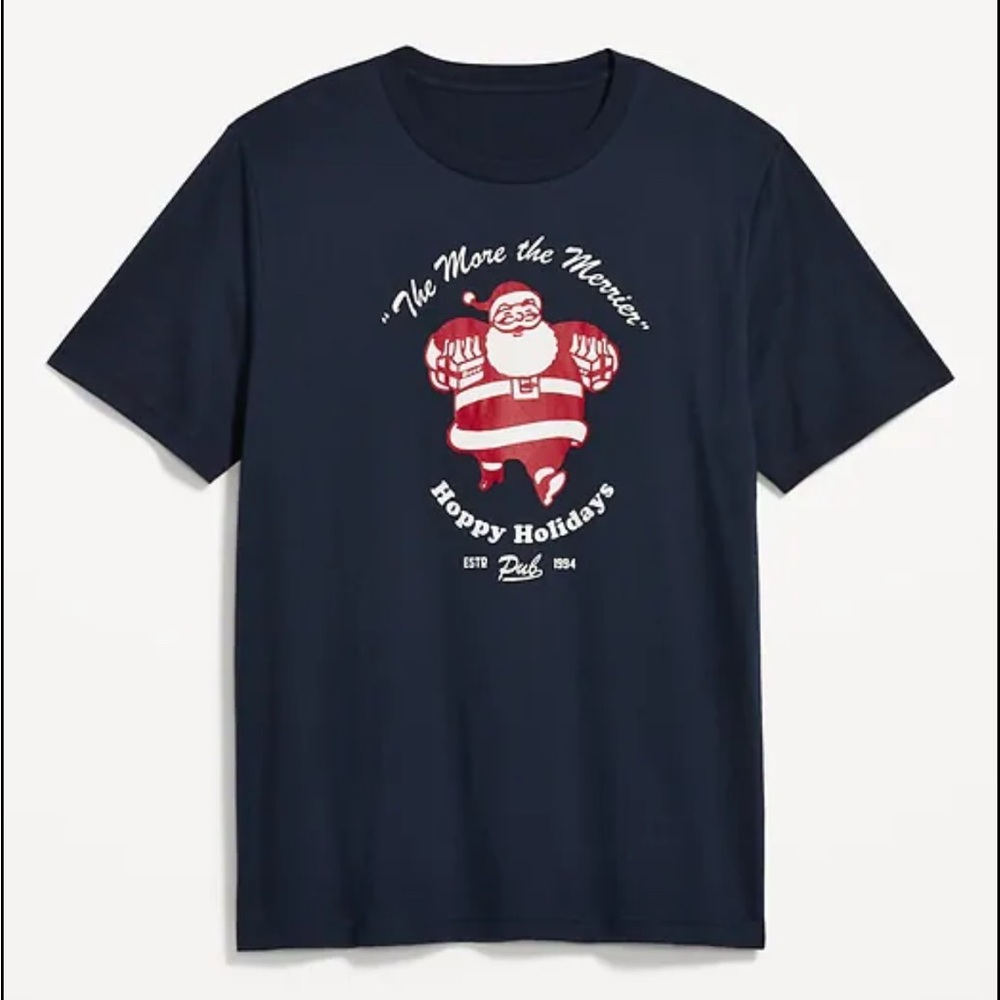 Old Navy NWT Mens M "The more the merrier" holiday graphic tee navy, red